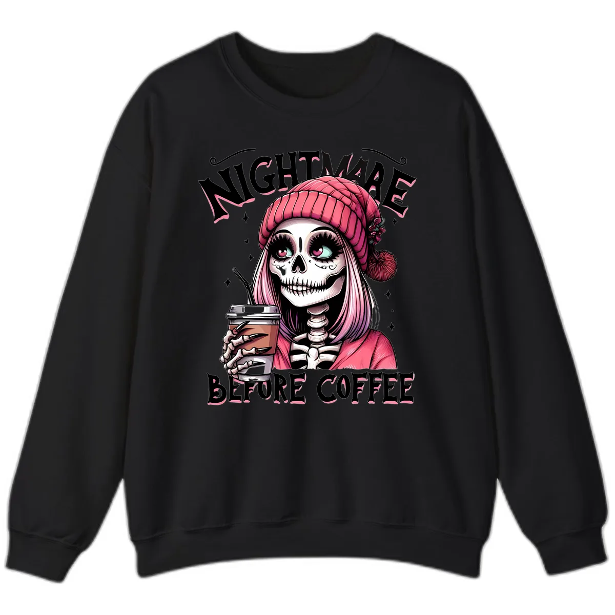 Nightmare Before Coffee Skeleton Lady Sweatshirt in Black