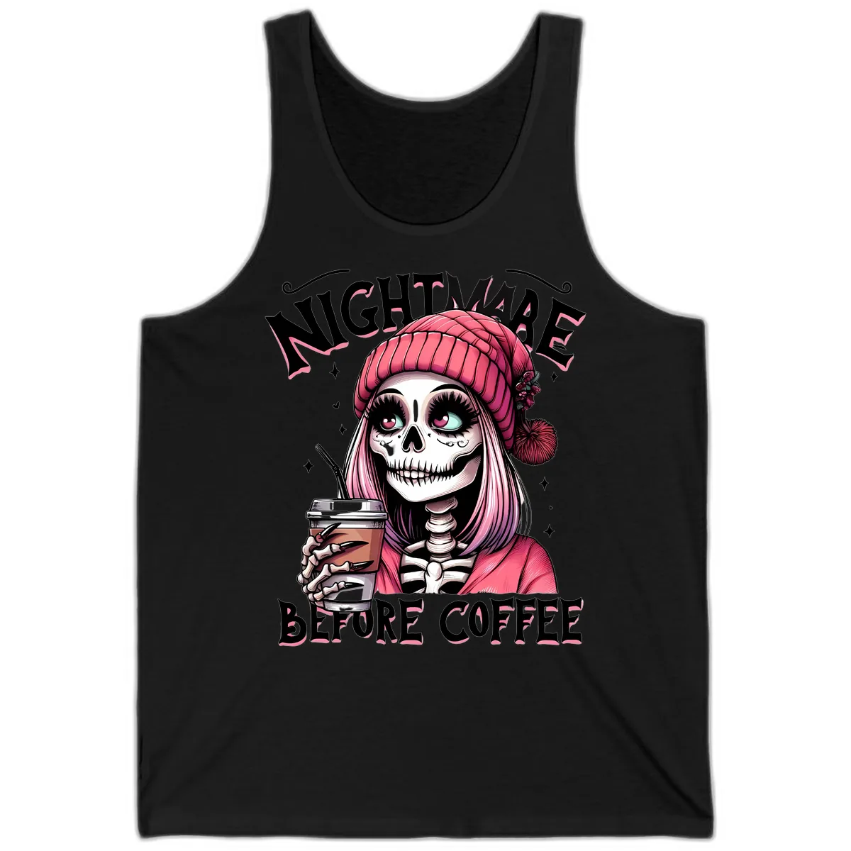 Nightmare Before Coffee Skeleton Lady Tank in Black