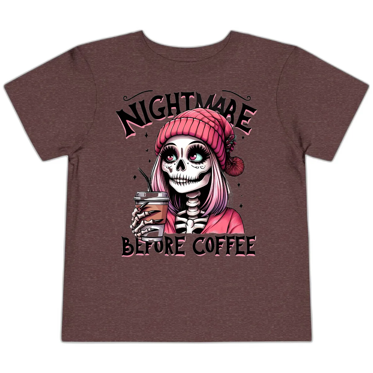 Nightmare Before Coffee Skeleton Lady Toddler T-Shirt in Heather Maroon