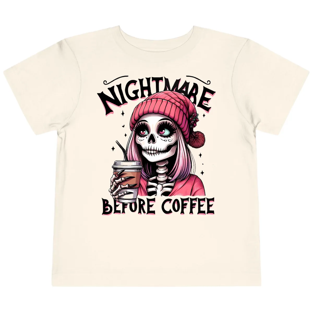 Nightmare Before Coffee Skeleton Lady Toddler T-Shirt in Natural