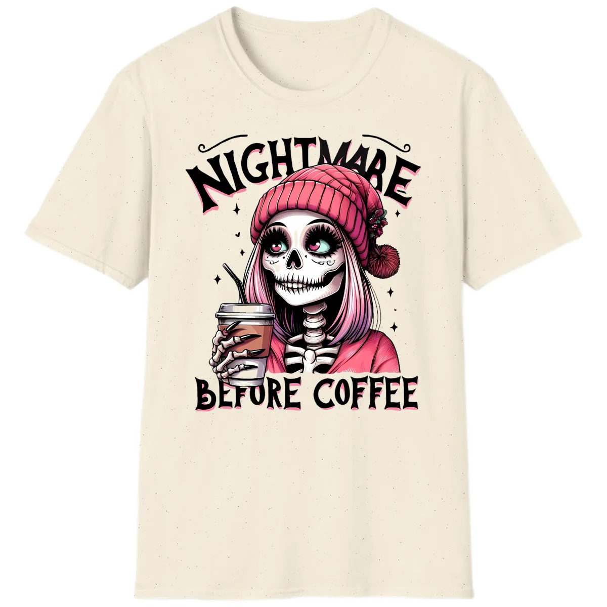 Nightmare Before Coffee Skeleton Lady T-Shirt in Natural