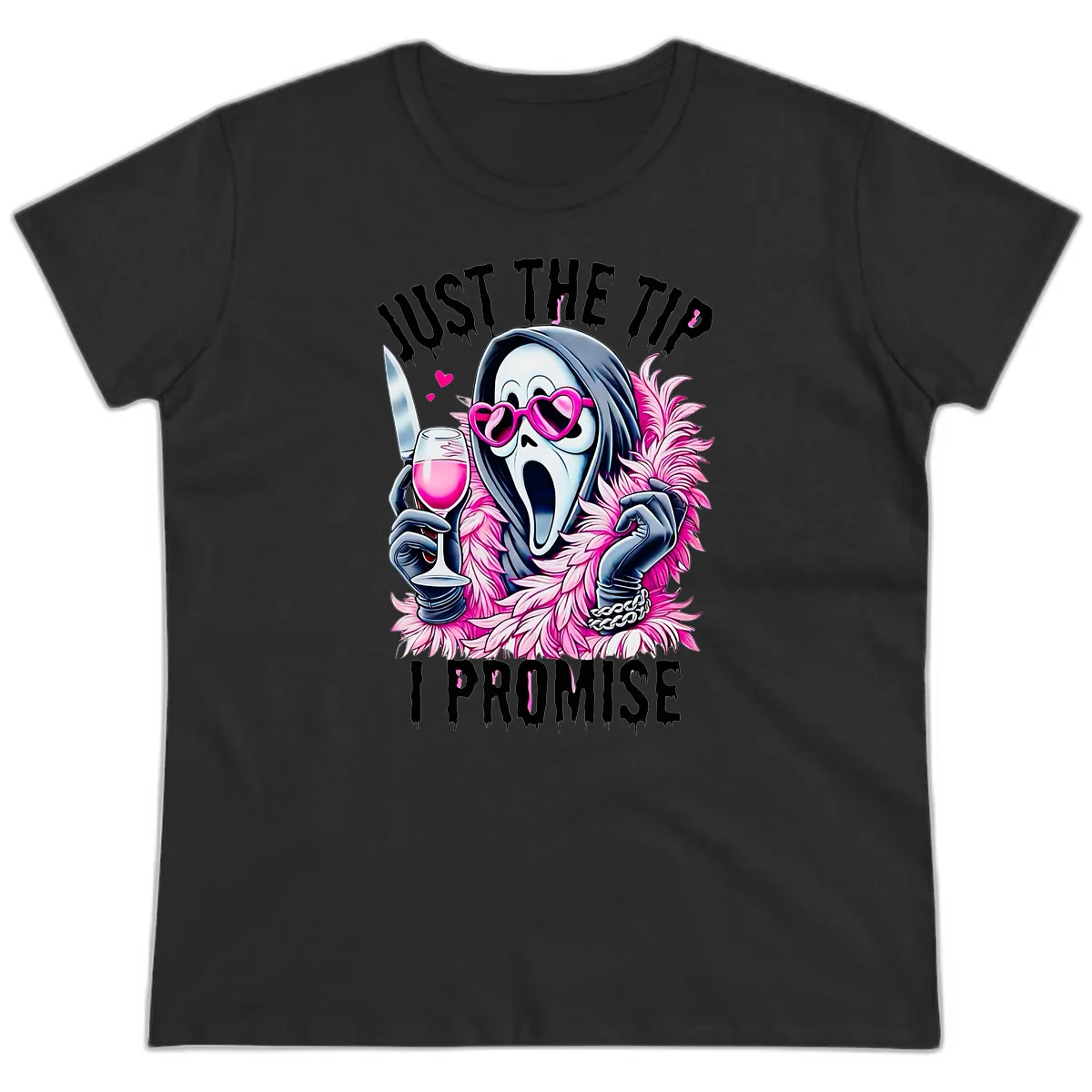 Ghostly Tip Promise Halloween Design Ladies Tee in Black