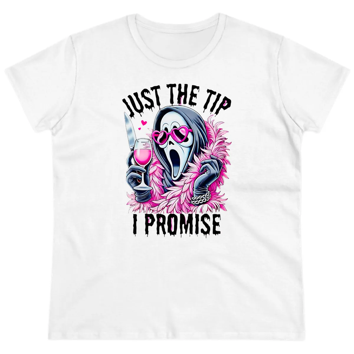 Ghostly Tip Promise Halloween Design Ladies Tee in White