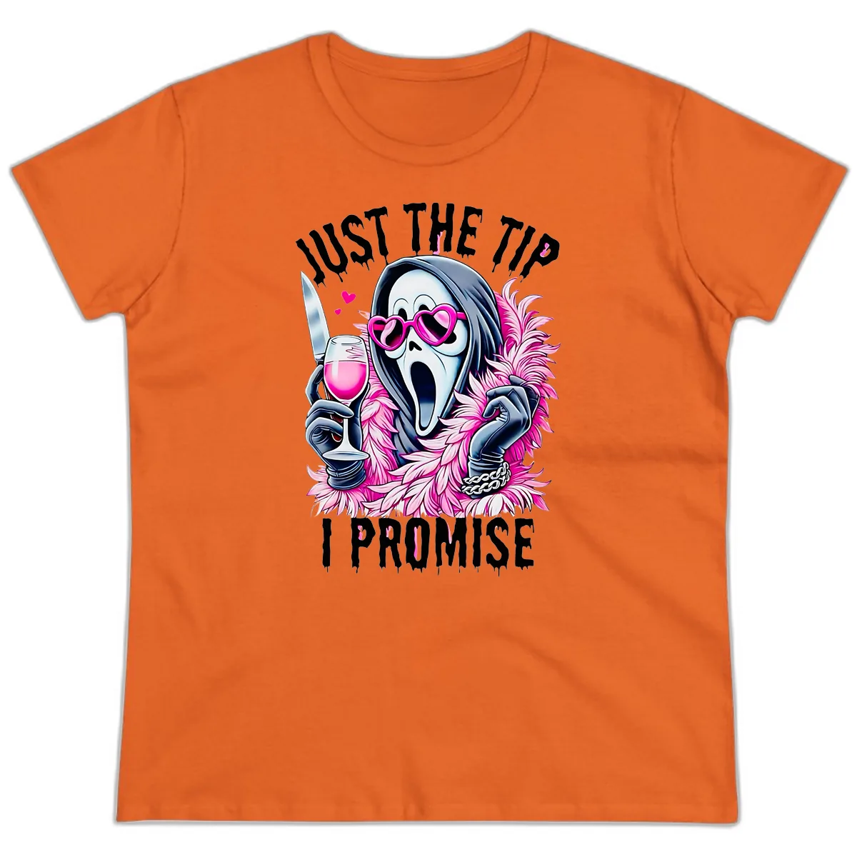 Ghostly Tip Promise Halloween Design Ladies Tee in Orange