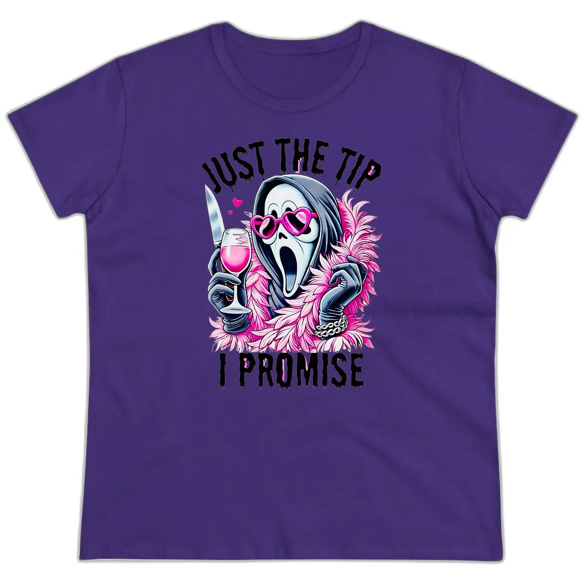 Ghostly Tip Promise Halloween Design Ladies Tee in Purple