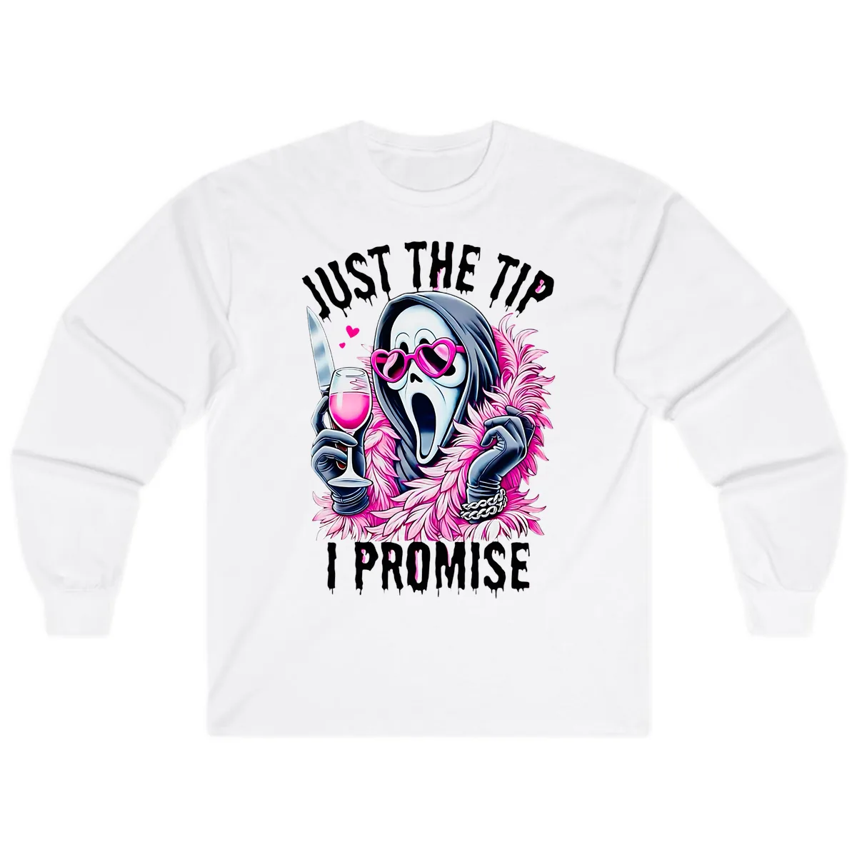 Ghostly Tip Promise Halloween Design Long Sleeve in White