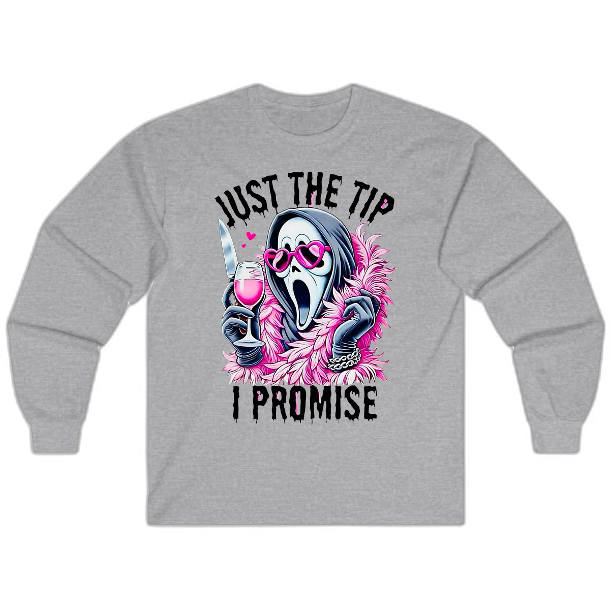 Ghostly Tip Promise Halloween Design Long Sleeve in Sport Grey