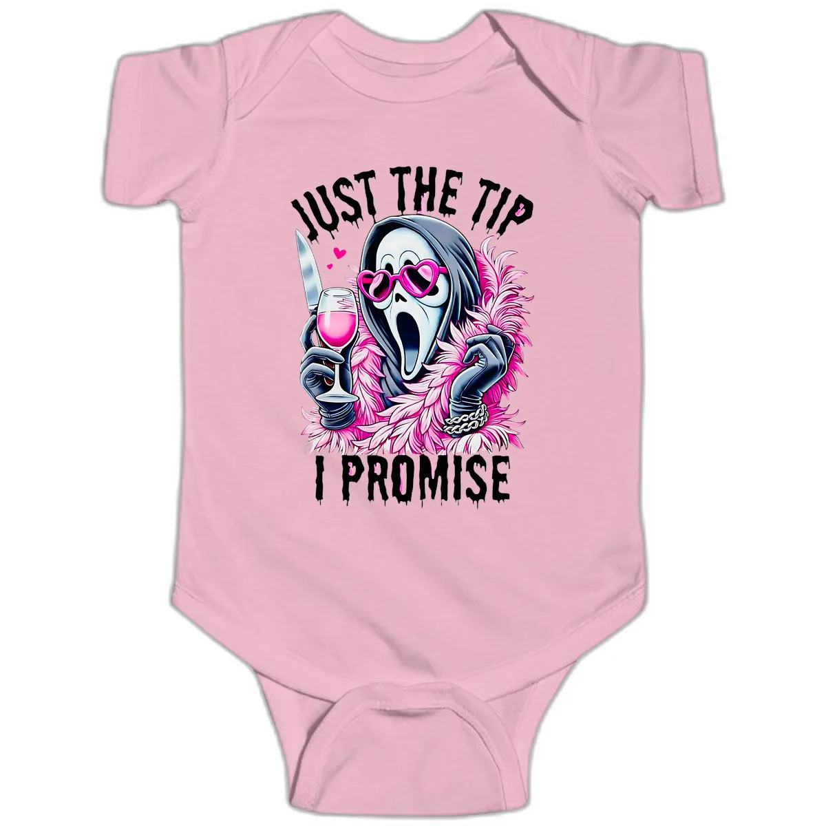 Ghostly Tip Promise Halloween Design Baby Onesie in Pink