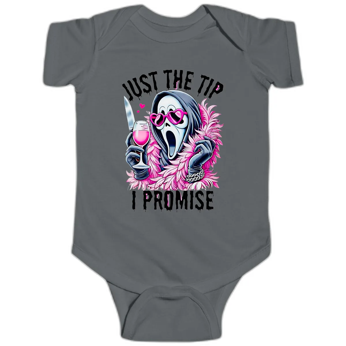 Ghostly Tip Promise Halloween Design Baby Onesie in Charcoal