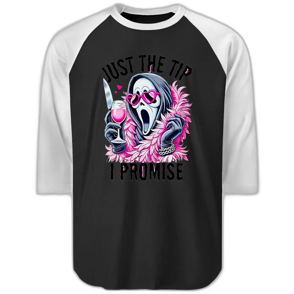 Ghostly Tip Promise Halloween Design Raglan 3/4 in Black White