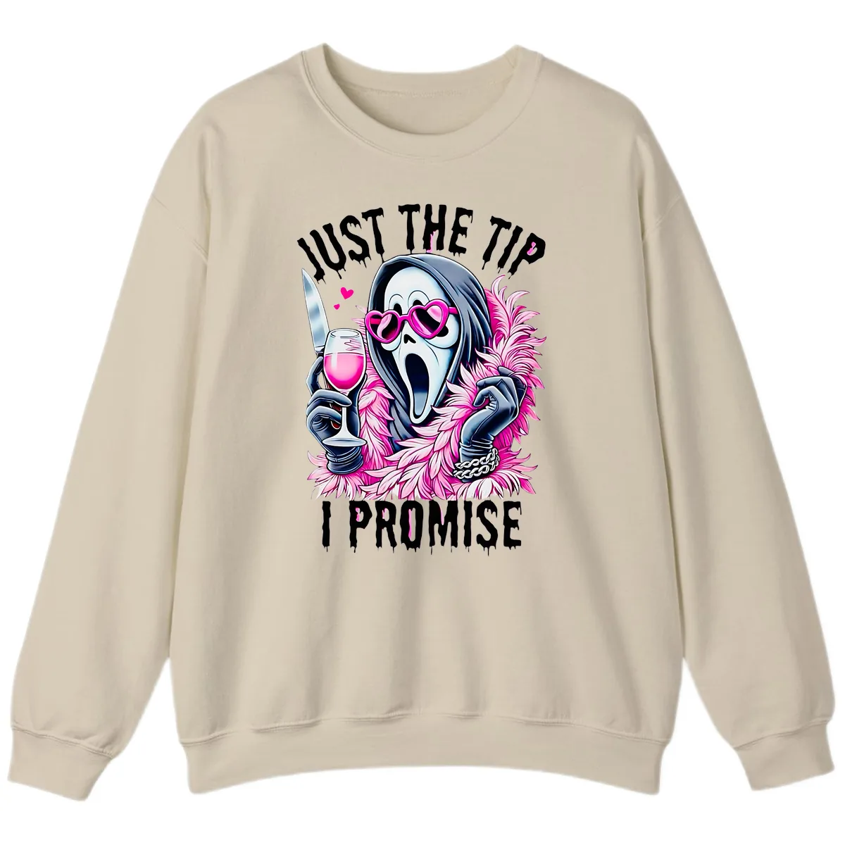 Ghostly Tip Promise Halloween Design Sweatshirt in Sand
