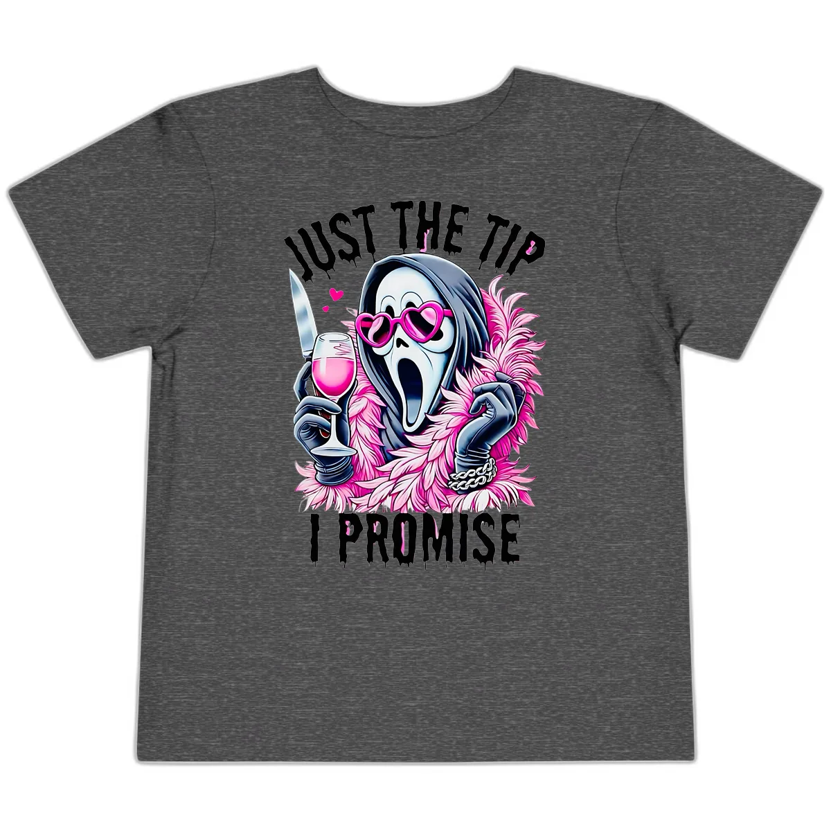 Ghostly Tip Promise Halloween Design Toddler T-Shirt in Dark Heather Grey