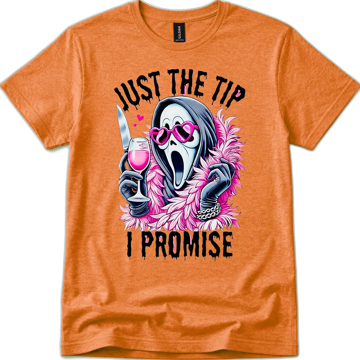 Ghostly Tip Promise Halloween Design T-Shirt in Heather Orange
