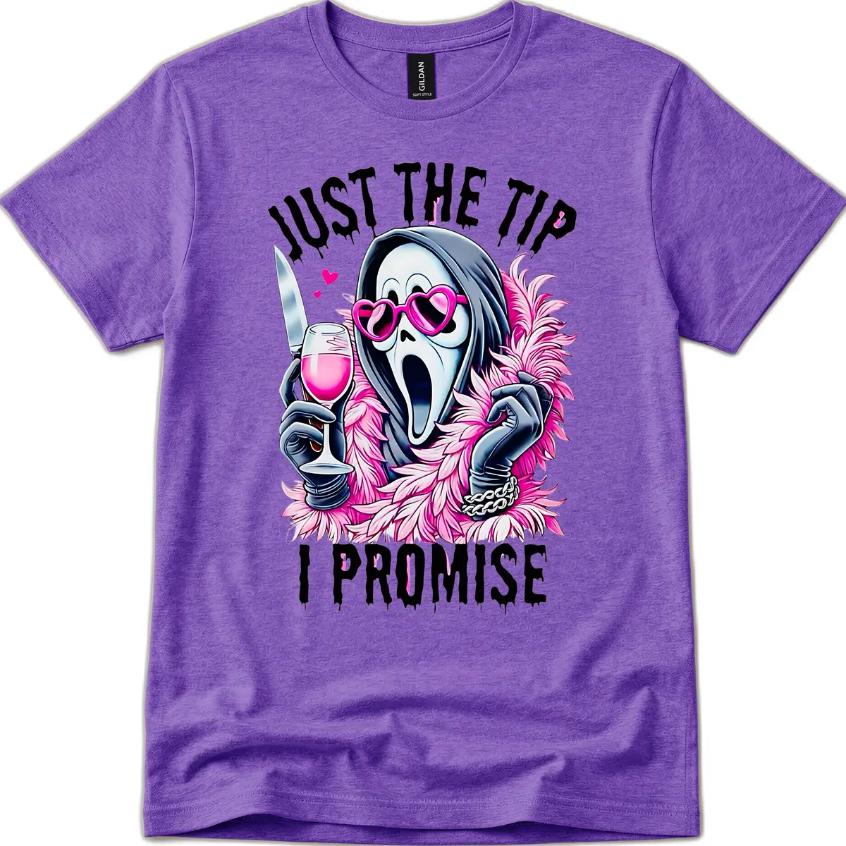Ghostly Tip Promise Halloween Design T-Shirt in Heather Purple