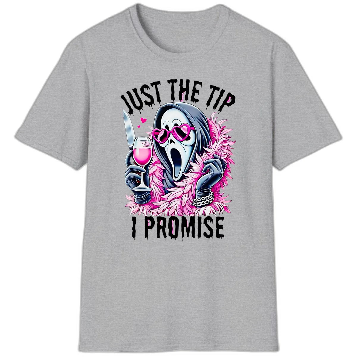 Ghostly Tip Promise Halloween Design T-Shirt in Sport Grey