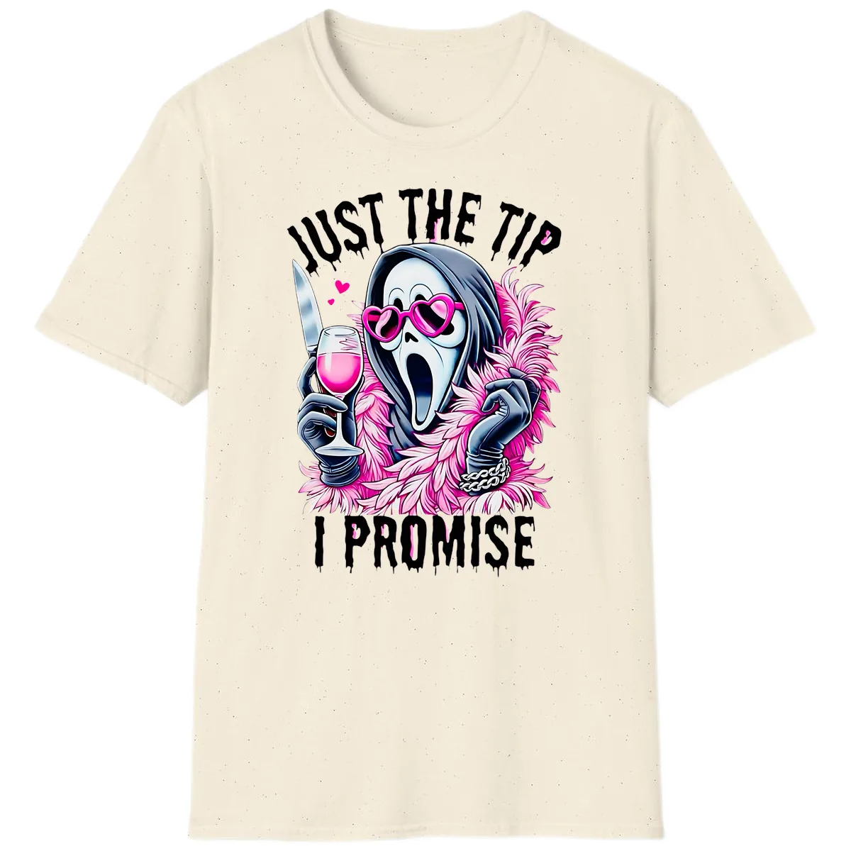 Ghostly Tip Promise Halloween Design T-Shirt in Natural