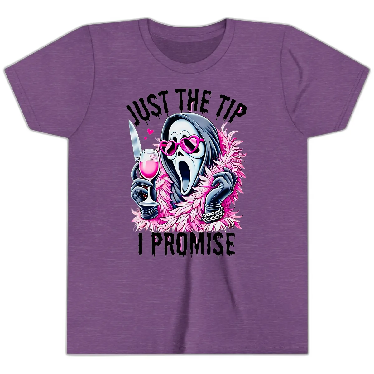 Ghostly Tip Promise Halloween Design Youth T-Shirt in Heather Team Purple