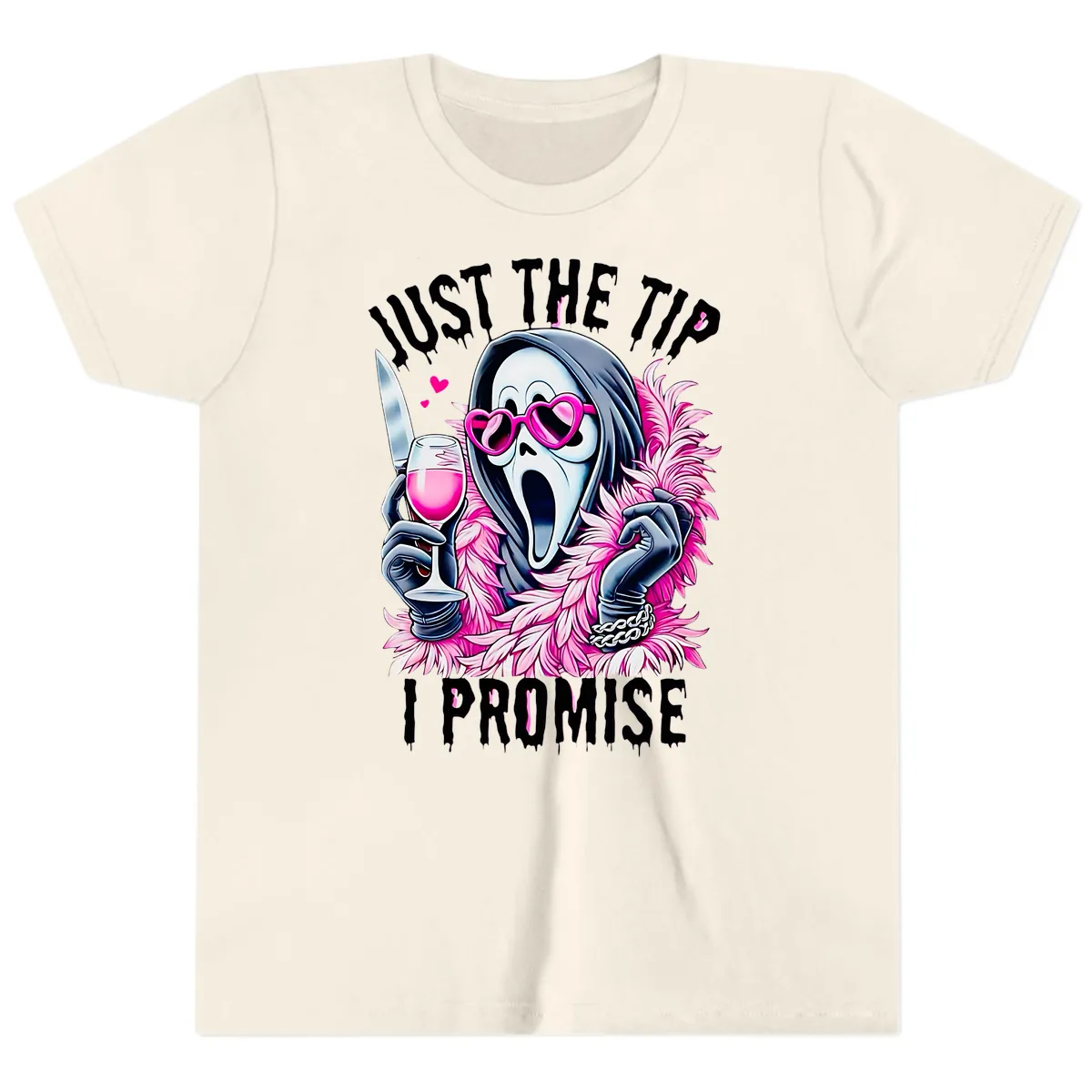 Ghostly Tip Promise Halloween Design Youth T-Shirt in Natural