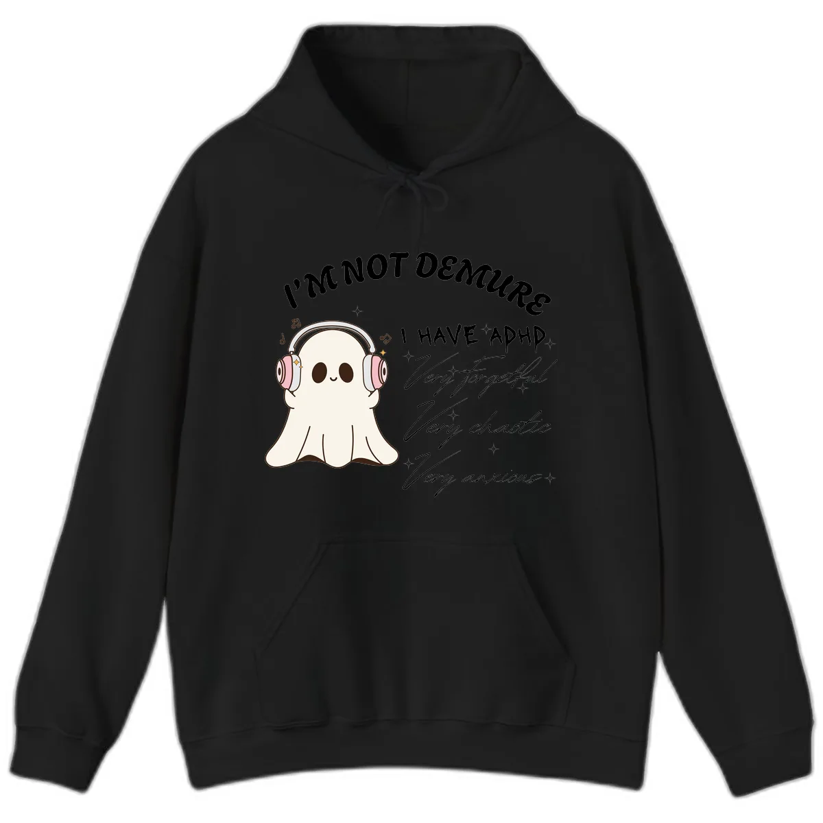 I Have Adhd Ghost Hoodie in Black
