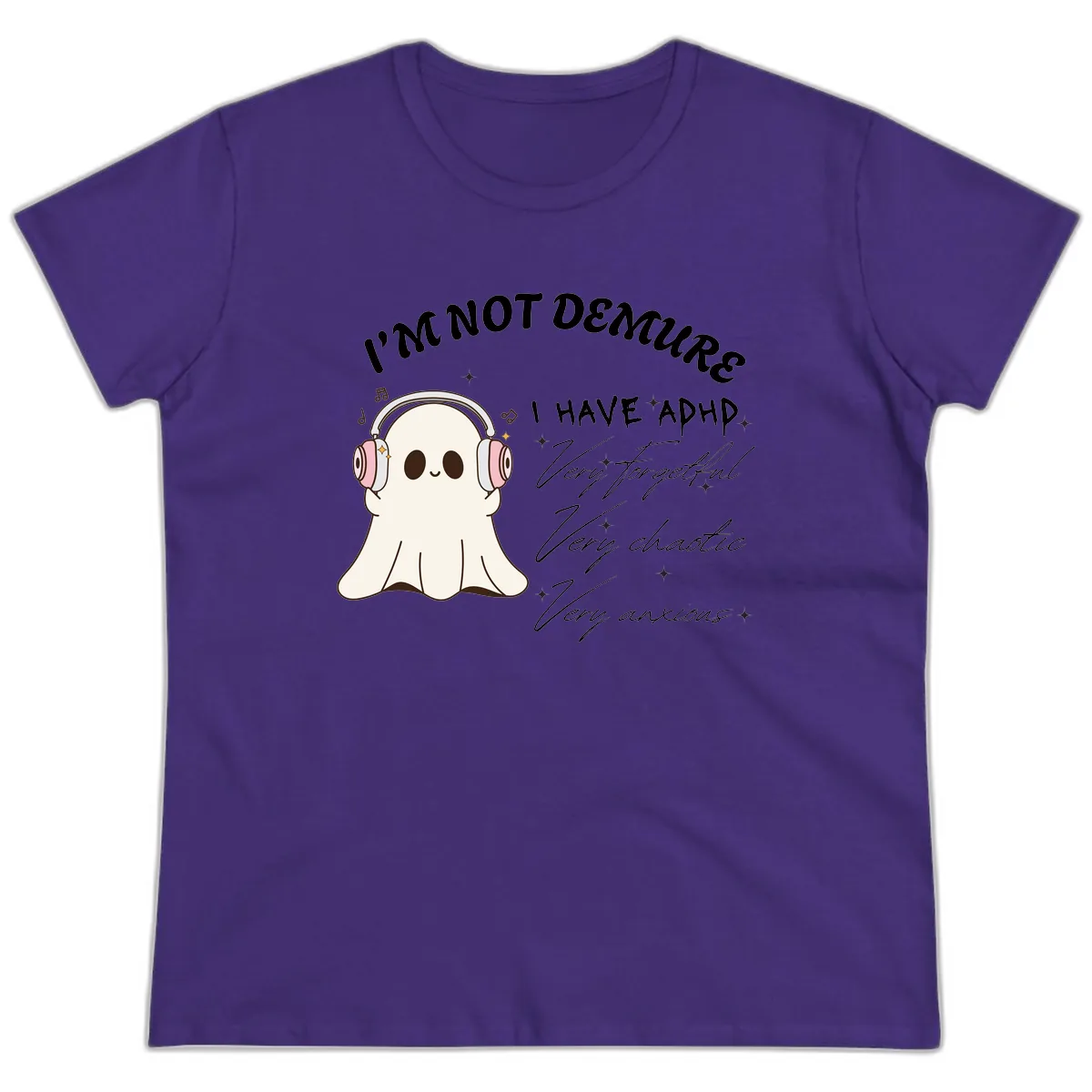 I Have Adhd Ghost Ladies Tee in Purple