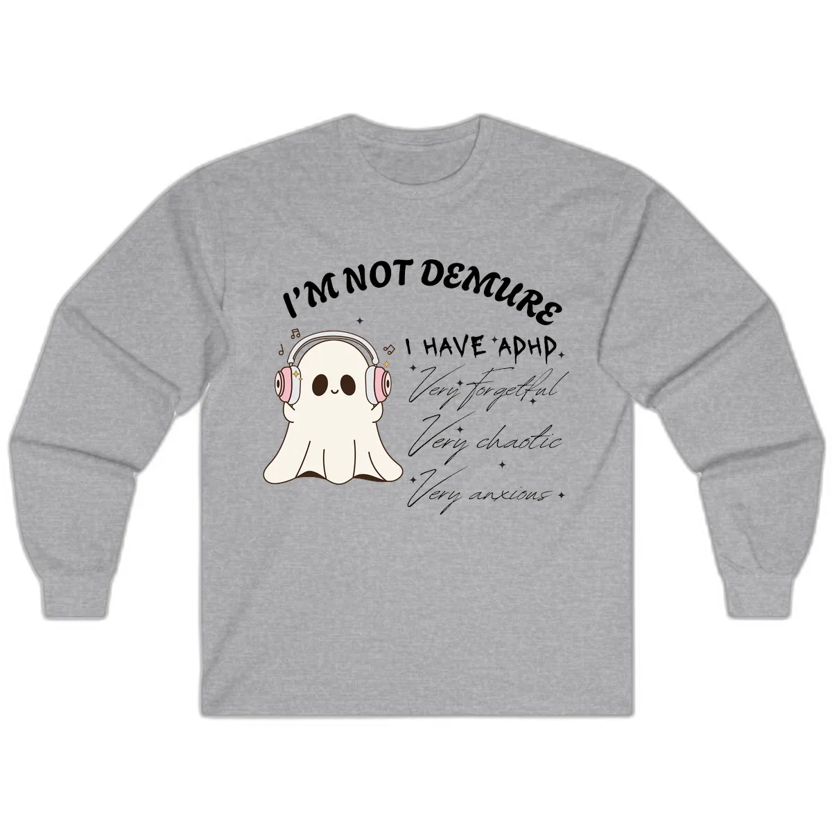 I Have Adhd Ghost Long Sleeve in Sport Grey