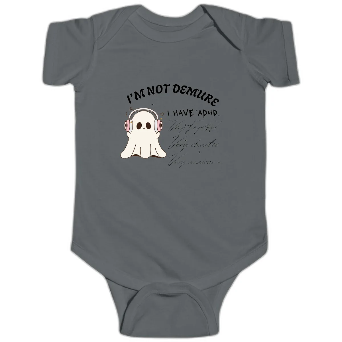 I Have Adhd Ghost Baby Onesie in Charcoal
