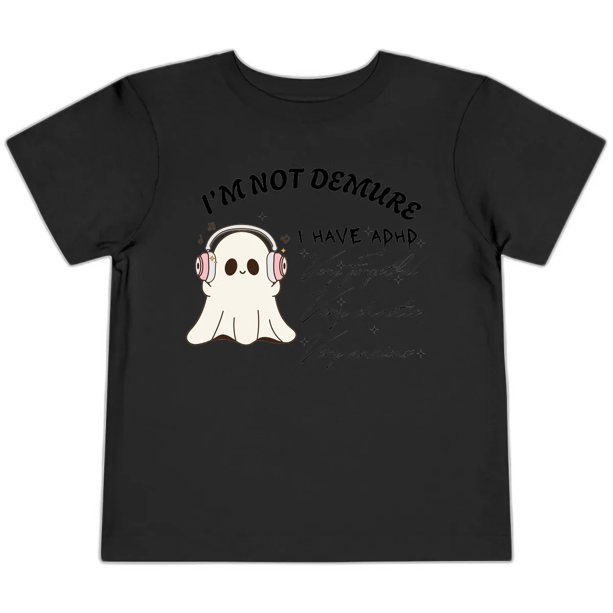 I Have Adhd Ghost Toddler T-Shirt in Black