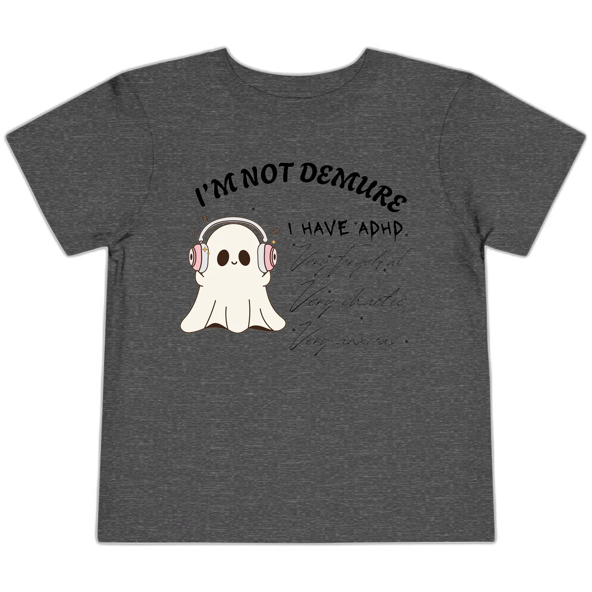 I Have Adhd Ghost Toddler T-Shirt in Dark Heather Grey