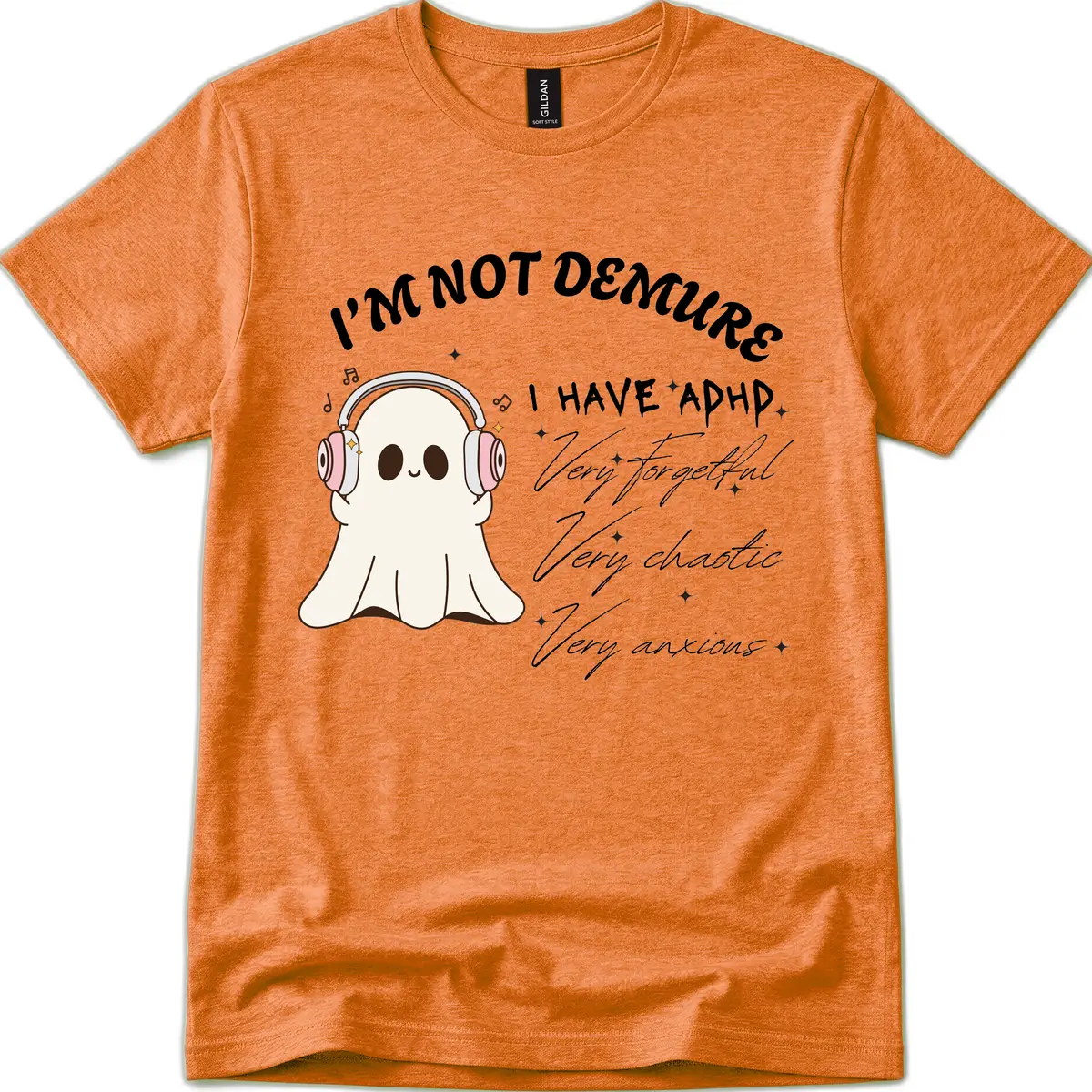 I Have Adhd Ghost T-Shirt in Heather Orange