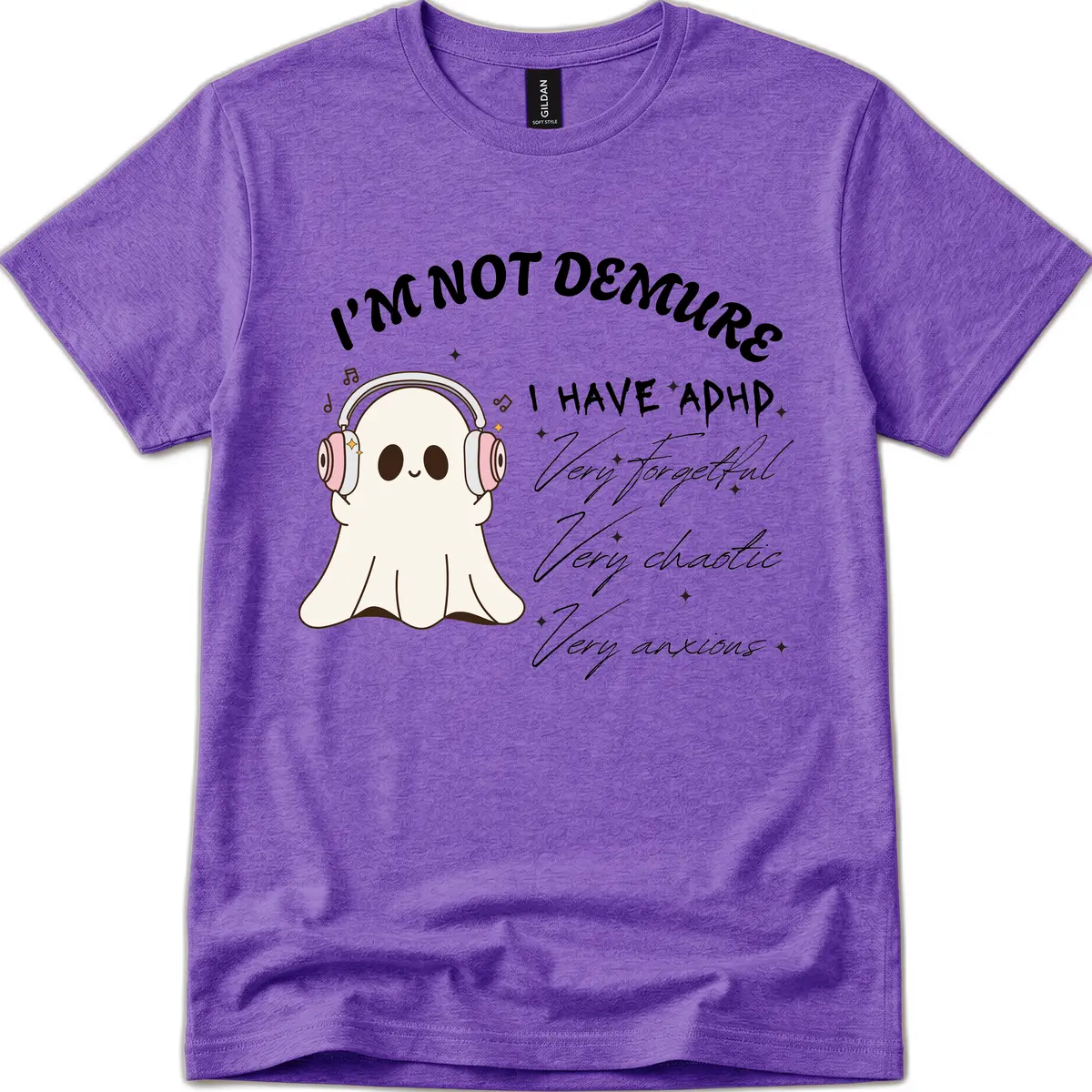 I Have Adhd Ghost T-Shirt in Heather Purple