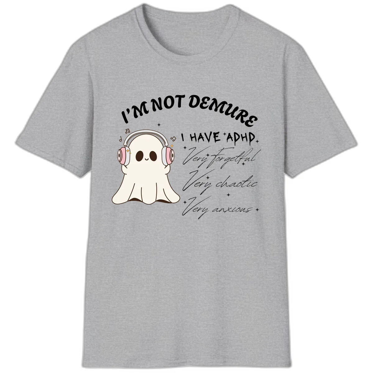 I Have Adhd Ghost T-Shirt in Sport Grey