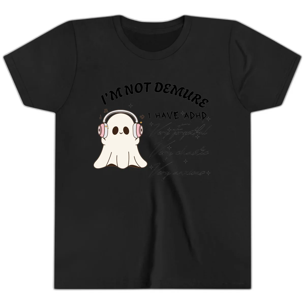 I Have Adhd Ghost Youth T-Shirt in Black