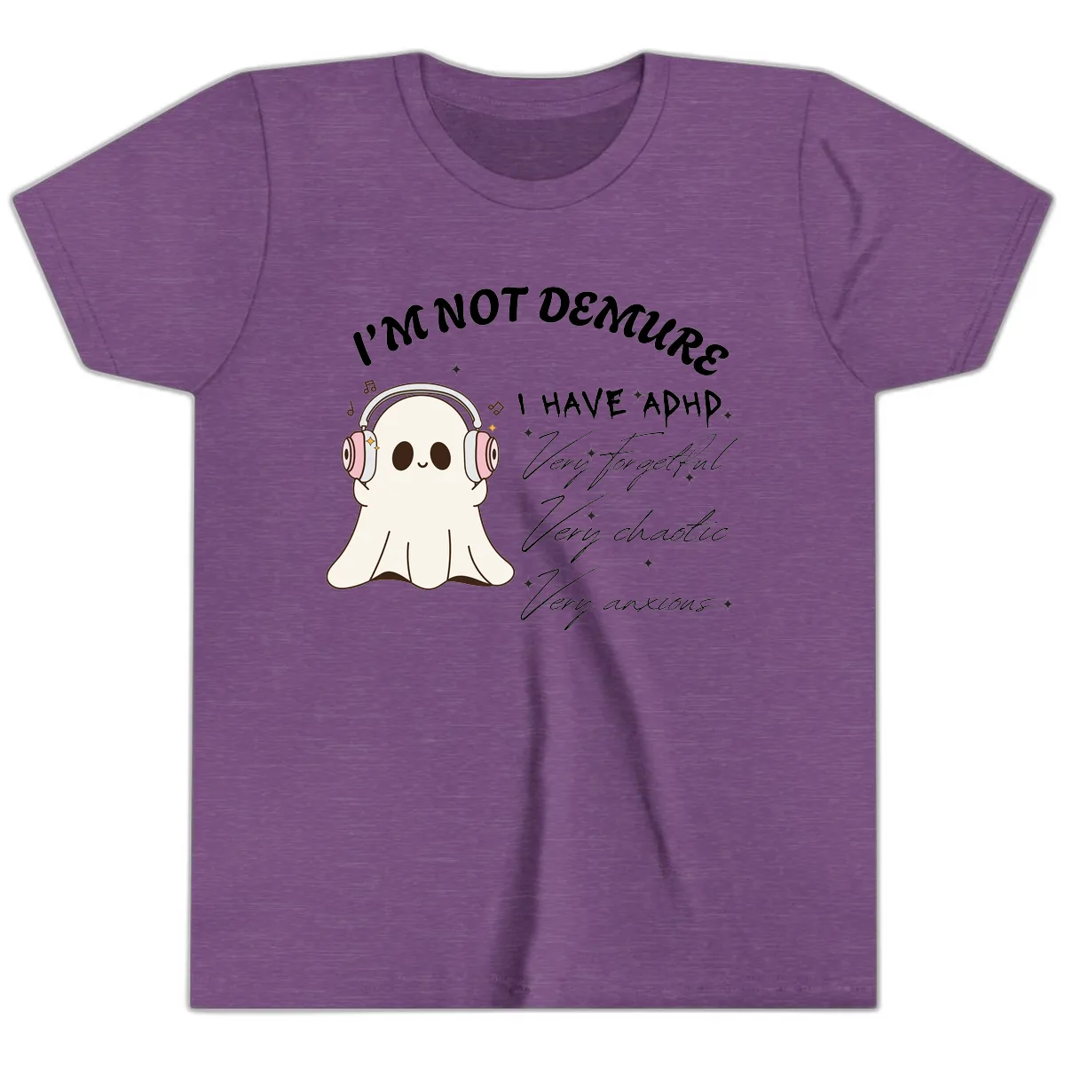 I Have Adhd Ghost Youth T-Shirt in Heather Team Purple