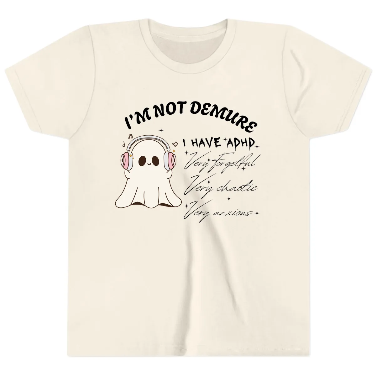 I Have Adhd Ghost Youth T-Shirt in Natural