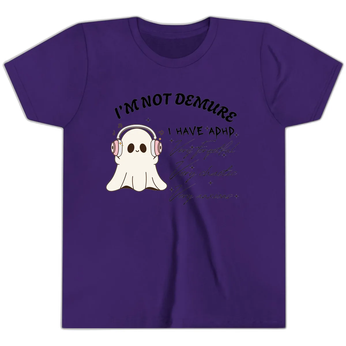 I Have Adhd Ghost Youth T-Shirt in Team Purple