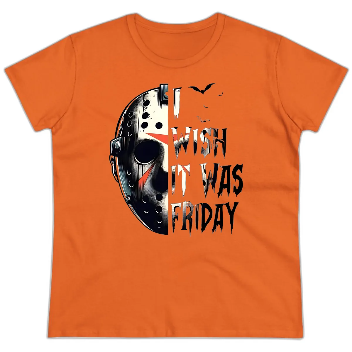 I Wish It Was Friday Jason Mask Ladies Tee in Orange