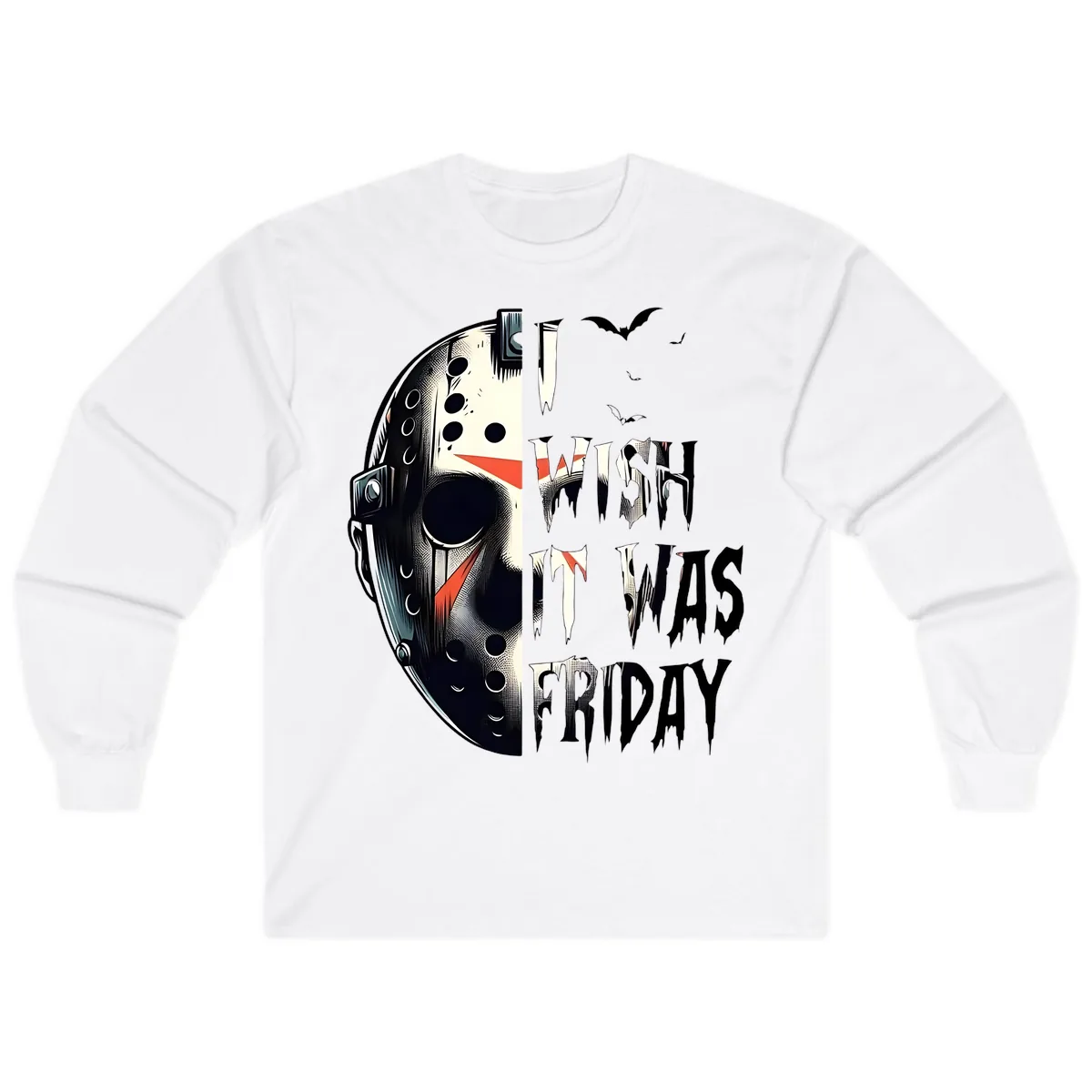 I Wish It Was Friday Jason Mask Long Sleeve in White
