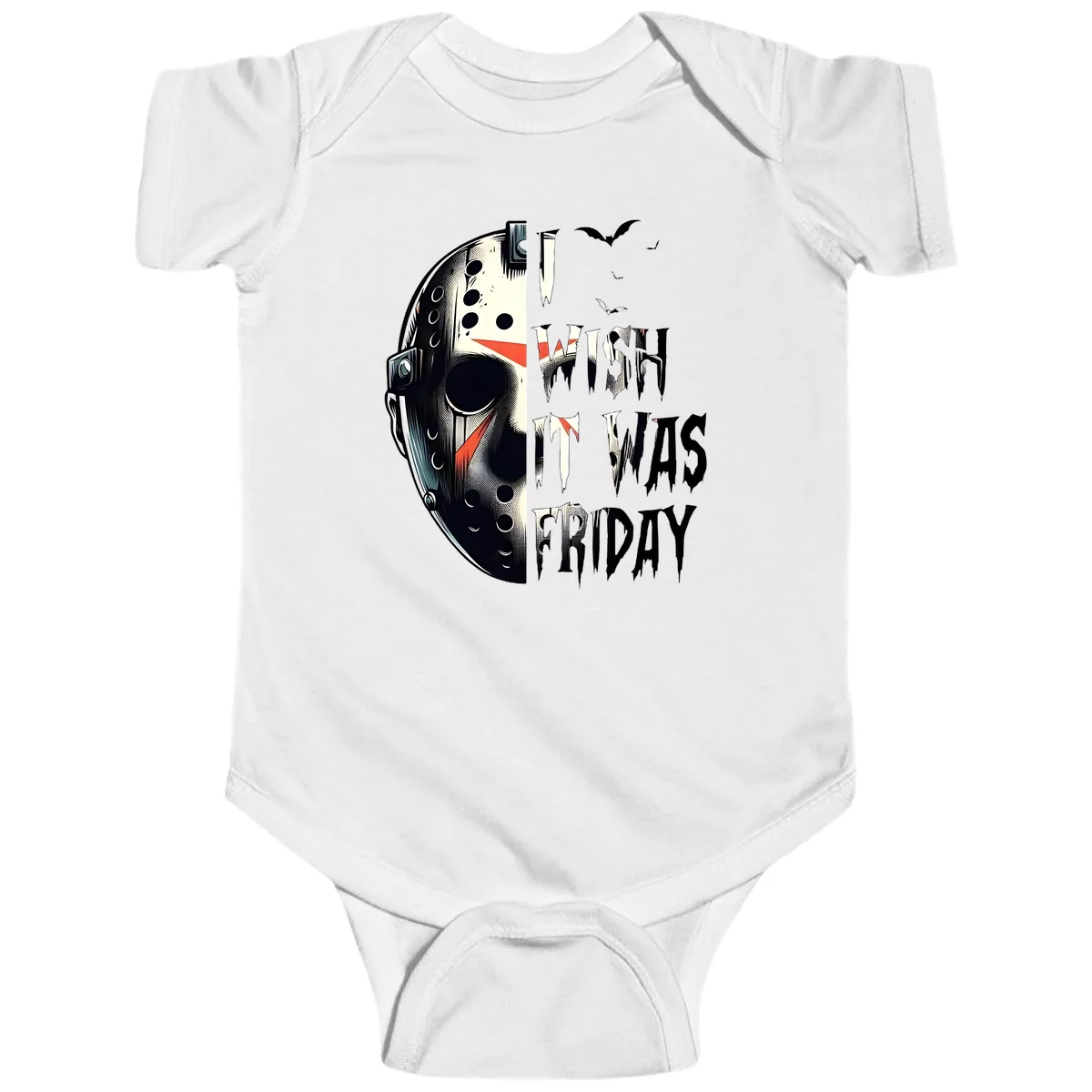 I Wish It Was Friday Jason Mask Baby Onesie in White