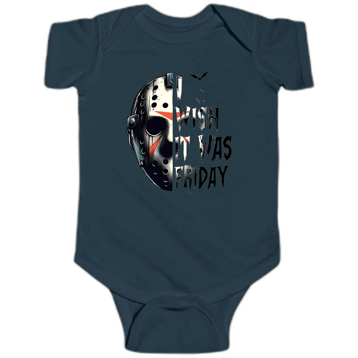 I Wish It Was Friday Jason Mask Baby Onesie in Navy