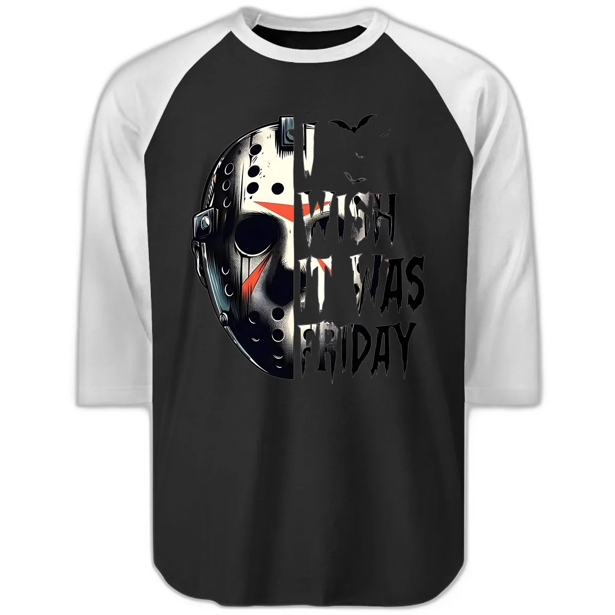 I Wish It Was Friday Jason Mask Raglan 3/4 in Black White