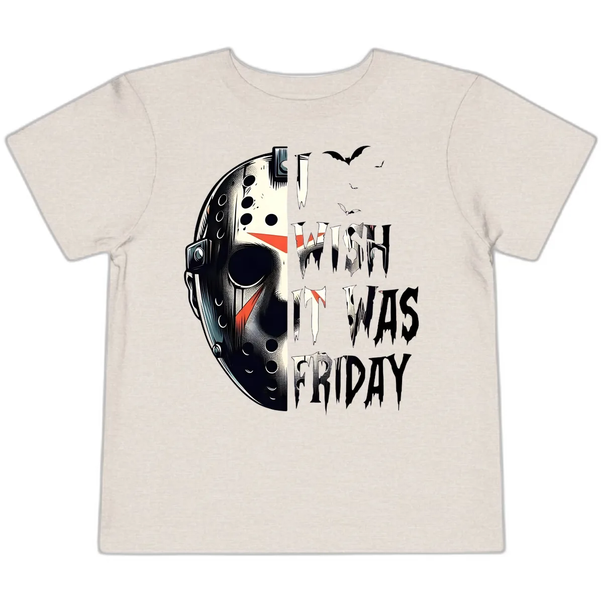 I Wish It Was Friday Jason Mask Toddler T-Shirt in Heather Dust