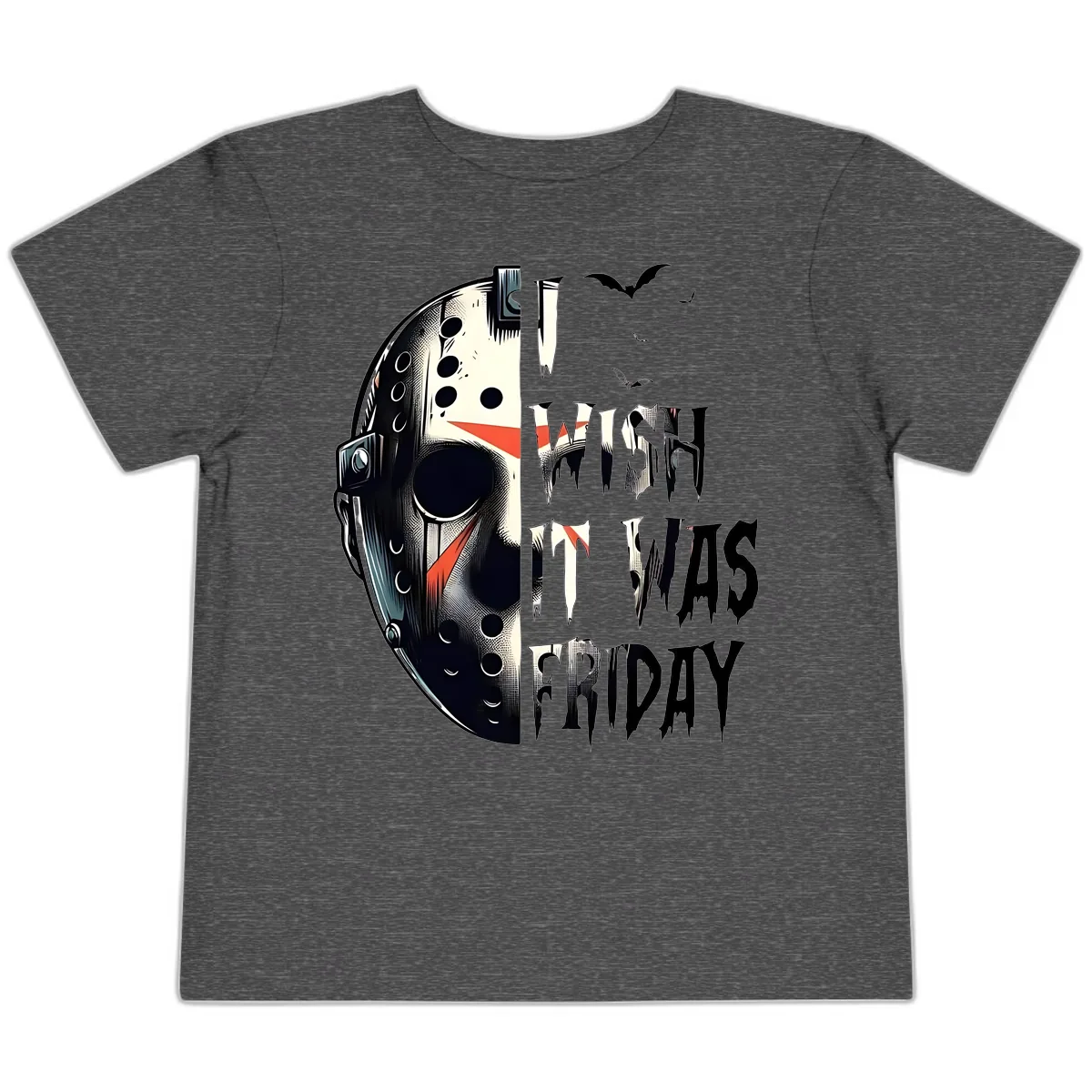 I Wish It Was Friday Jason Mask Toddler T-Shirt in Dark Heather Grey