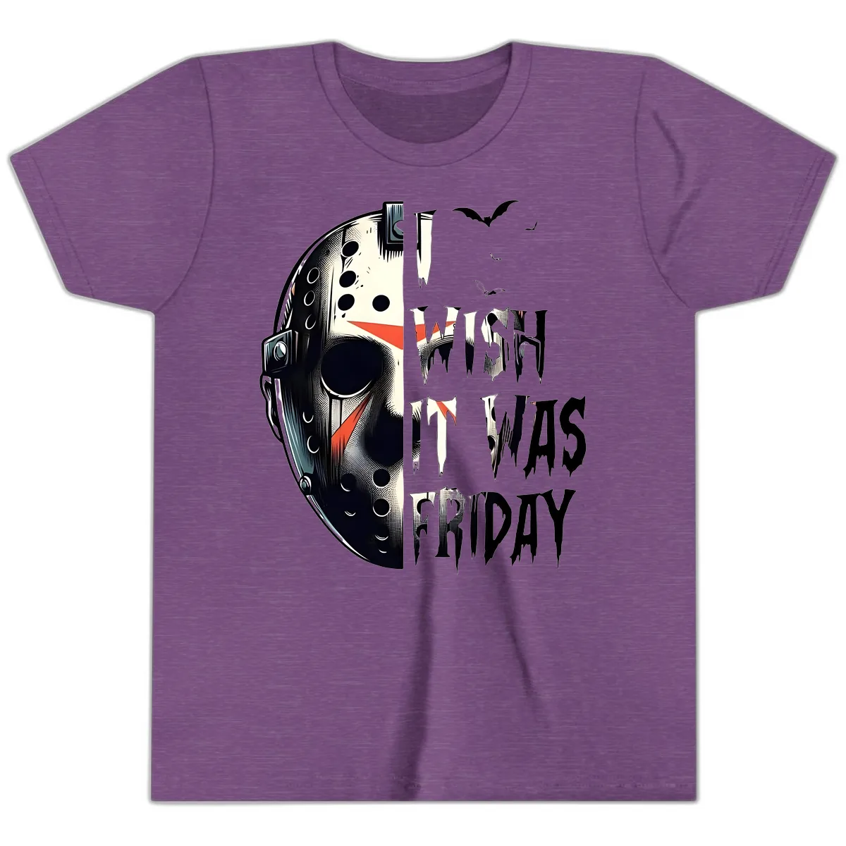 I Wish It Was Friday Jason Mask Youth T-Shirt in Heather Team Purple
