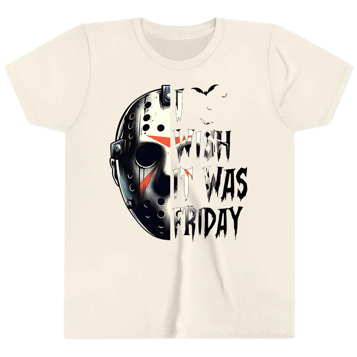 I Wish It Was Friday Jason Mask Youth T-Shirt in Natural