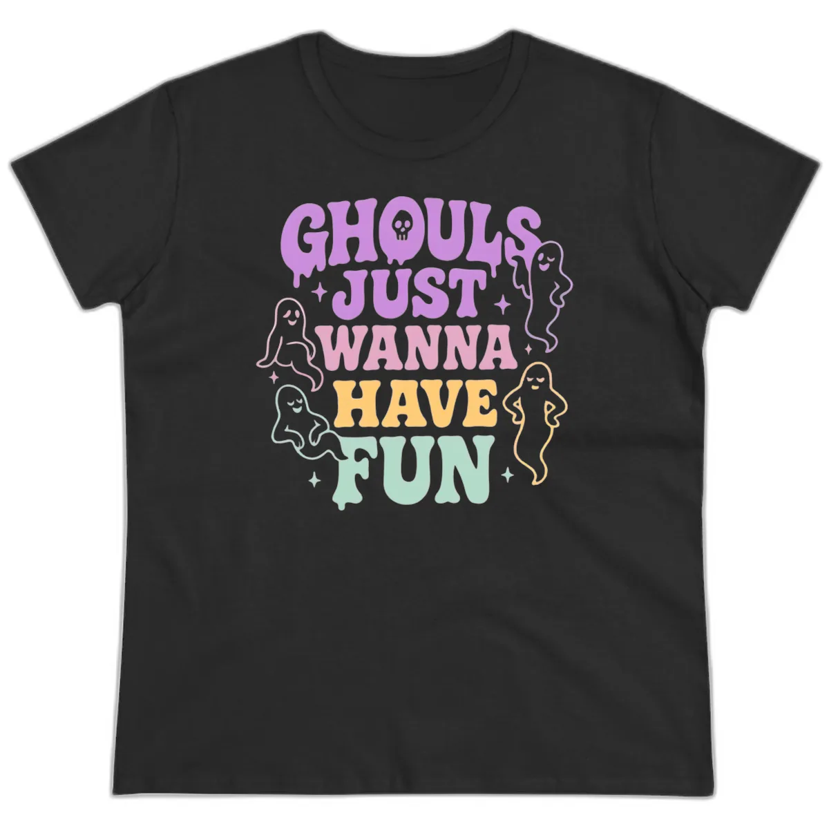 Ghouls Just Wanna Have Fun Halloween Ladies Tee in Black