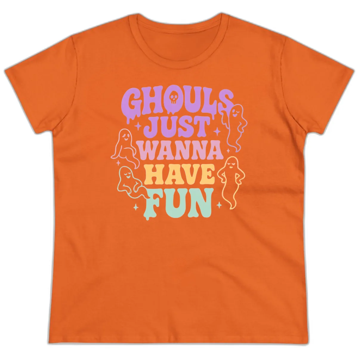 Ghouls Just Wanna Have Fun Halloween Ladies Tee in Orange