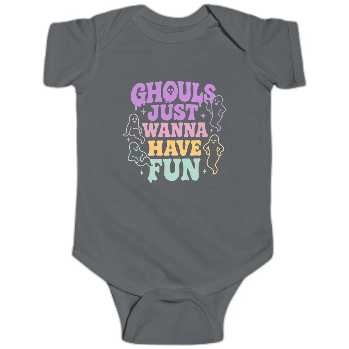 Ghouls Just Wanna Have Fun Halloween Baby Onesie in Charcoal