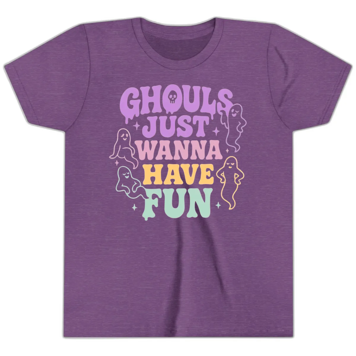 Ghouls Just Wanna Have Fun Halloween Youth T-Shirt in Heather Team Purple
