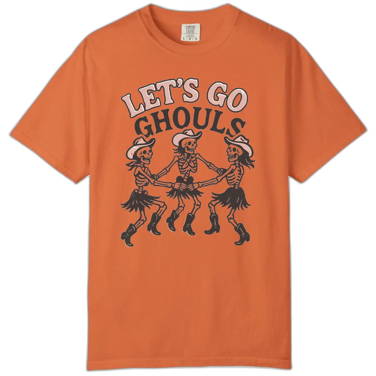 Lets Go Ghouls Skeleton Dance Comfort Color in Burnt Orange