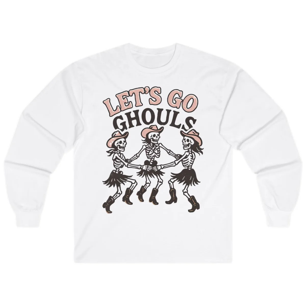 Lets Go Ghouls Skeleton Dance Long Sleeve in White